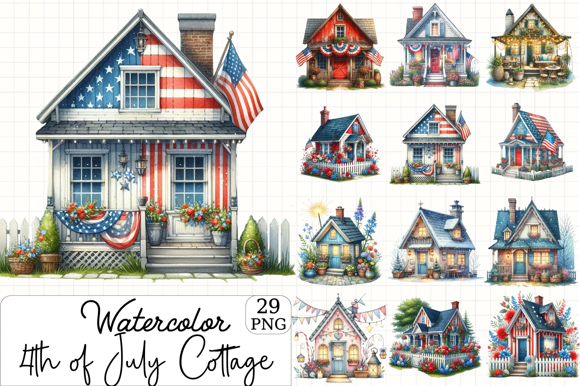 4th of July Cottage Clipart Bundle - CraftNest - Digital Crafting and Art