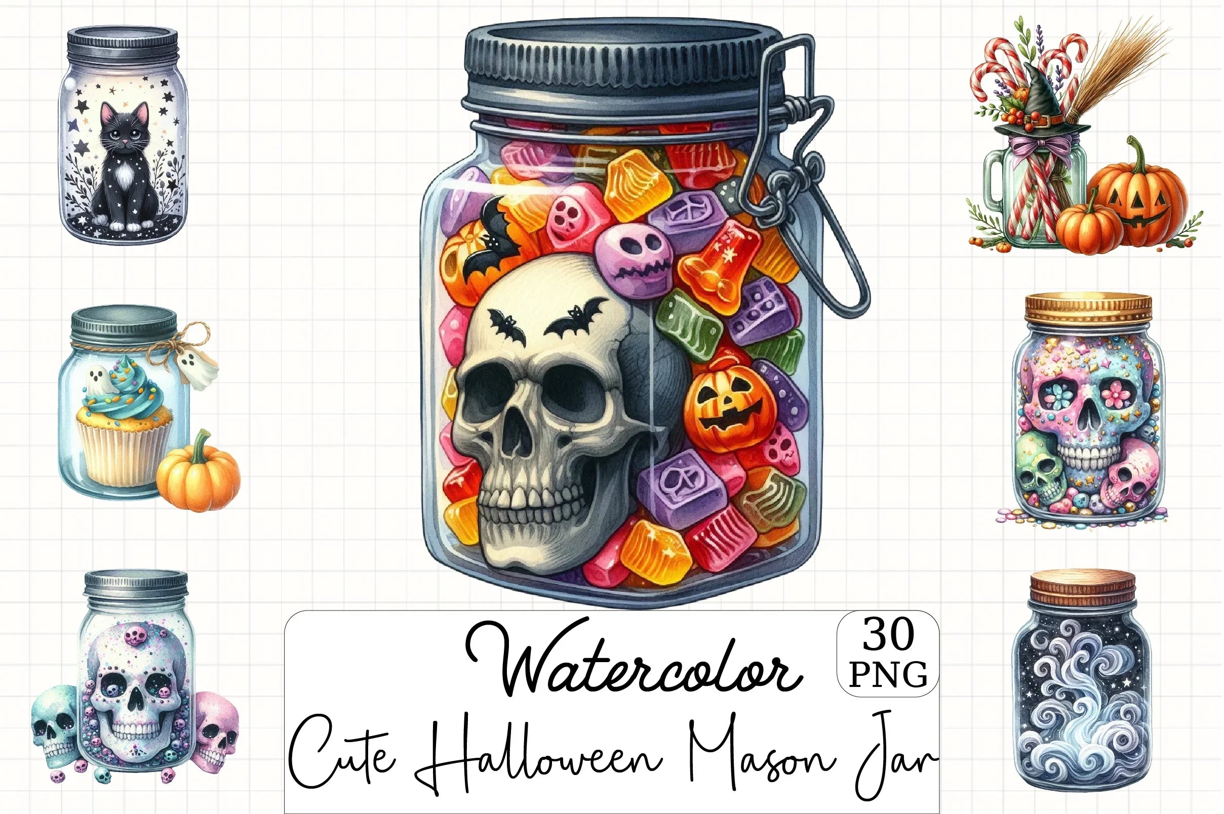 Cute Halloween Mason Jar Clipart Bundle - CraftNest - Digital Crafting and Art
