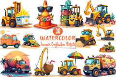 Summer Construction Vehicles Clipart Bundle - CraftNest - Digital Crafting and Art