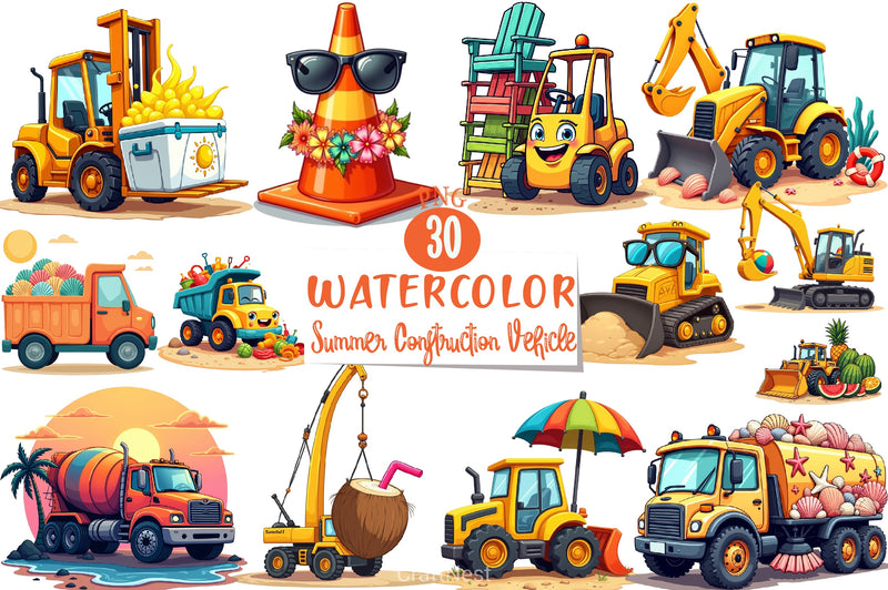Summer Construction Vehicles Clipart Bundle - CraftNest - Digital Crafting and Art