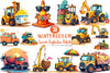 Summer Construction Vehicles Clipart Bundle