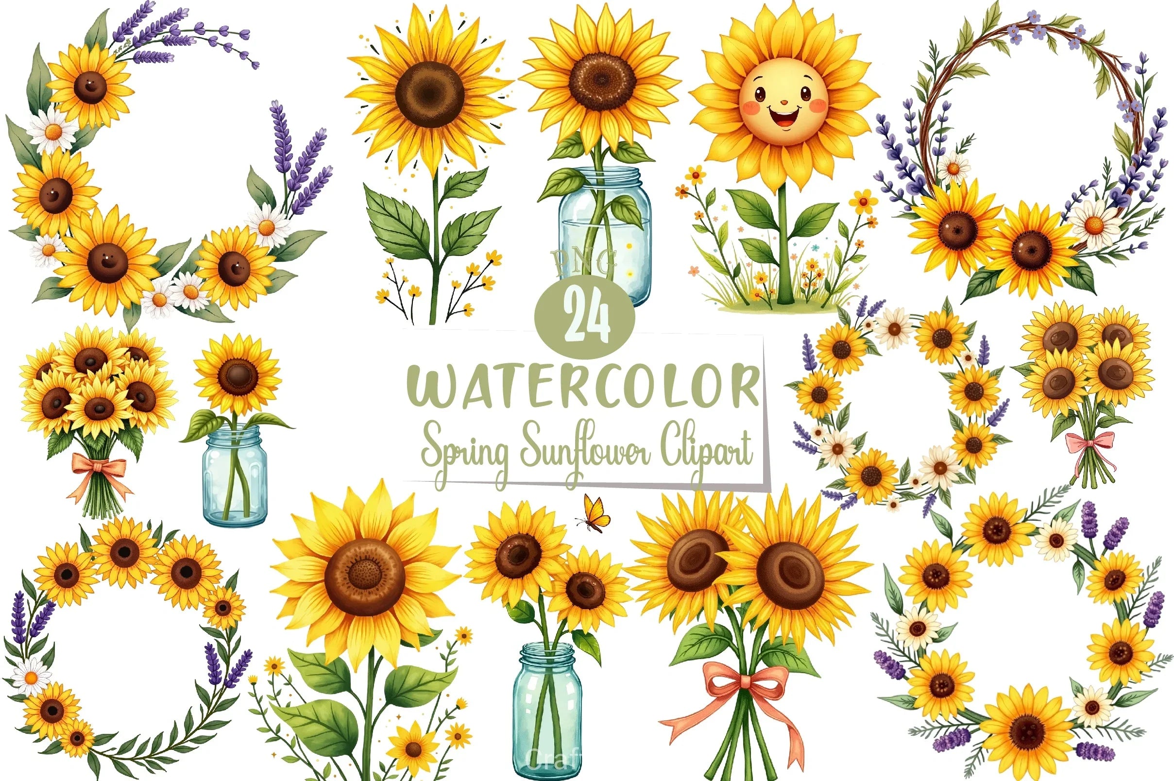 Spring Sunflower Clipart Bundle