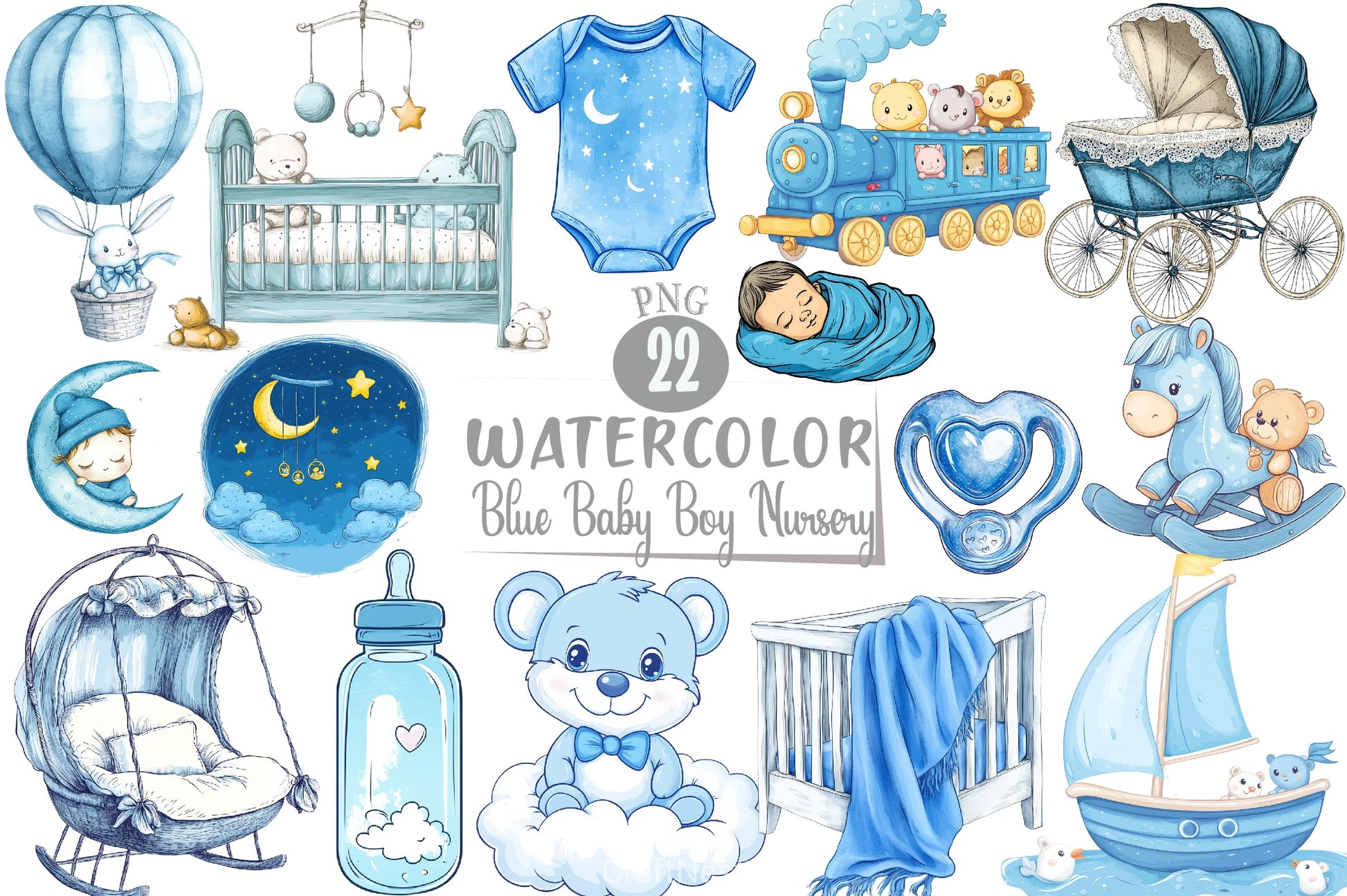 Blue Baby Boy Nursery Clipart Bundle - CraftNest - Digital Crafting and Art