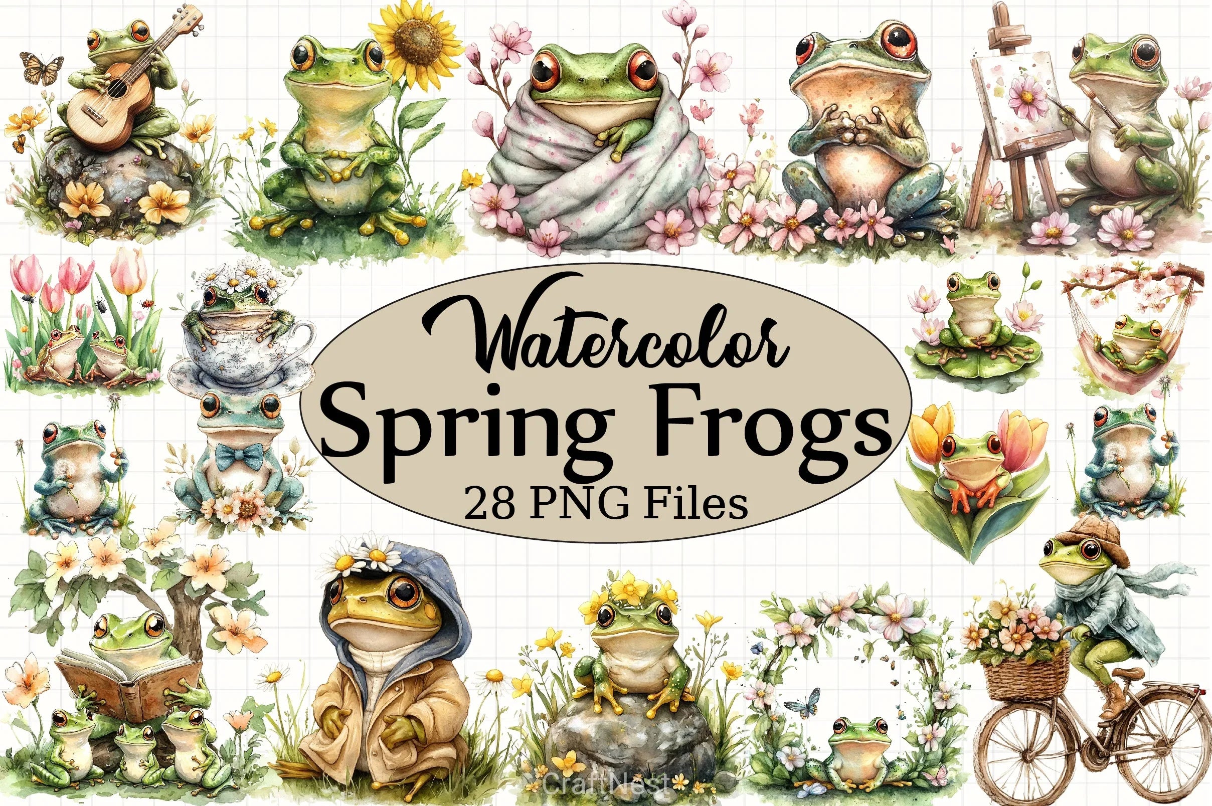 Ffrog Spring Spring Frogs Clipart Bundle
