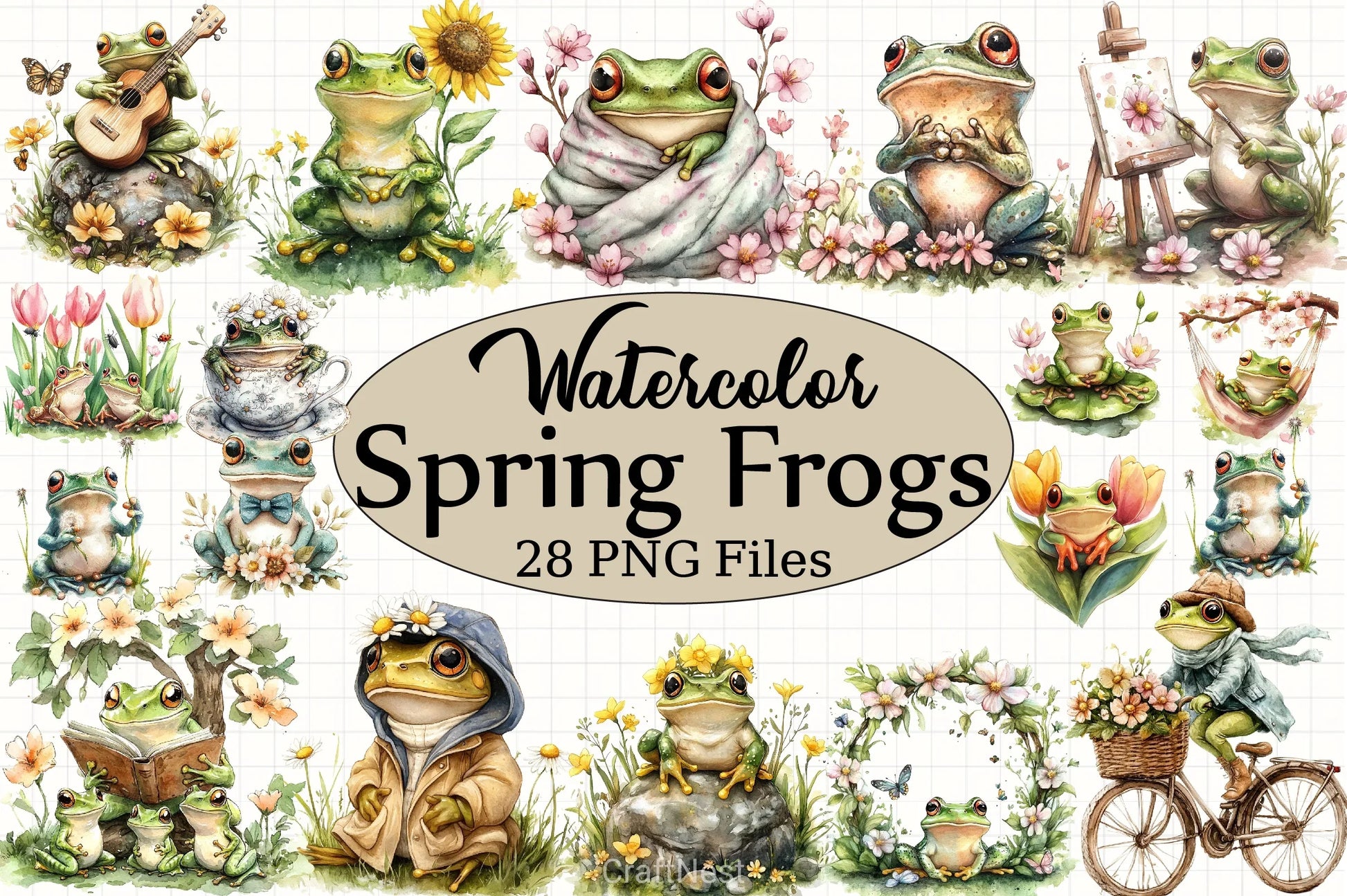 Spring Frogs Clipart Bundle - CraftNest - Digital Crafting and Art
