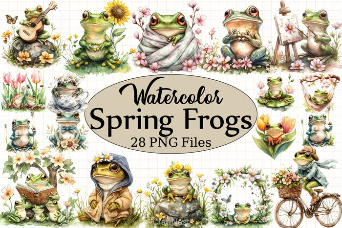 Spring Frogs Clipart Bundle