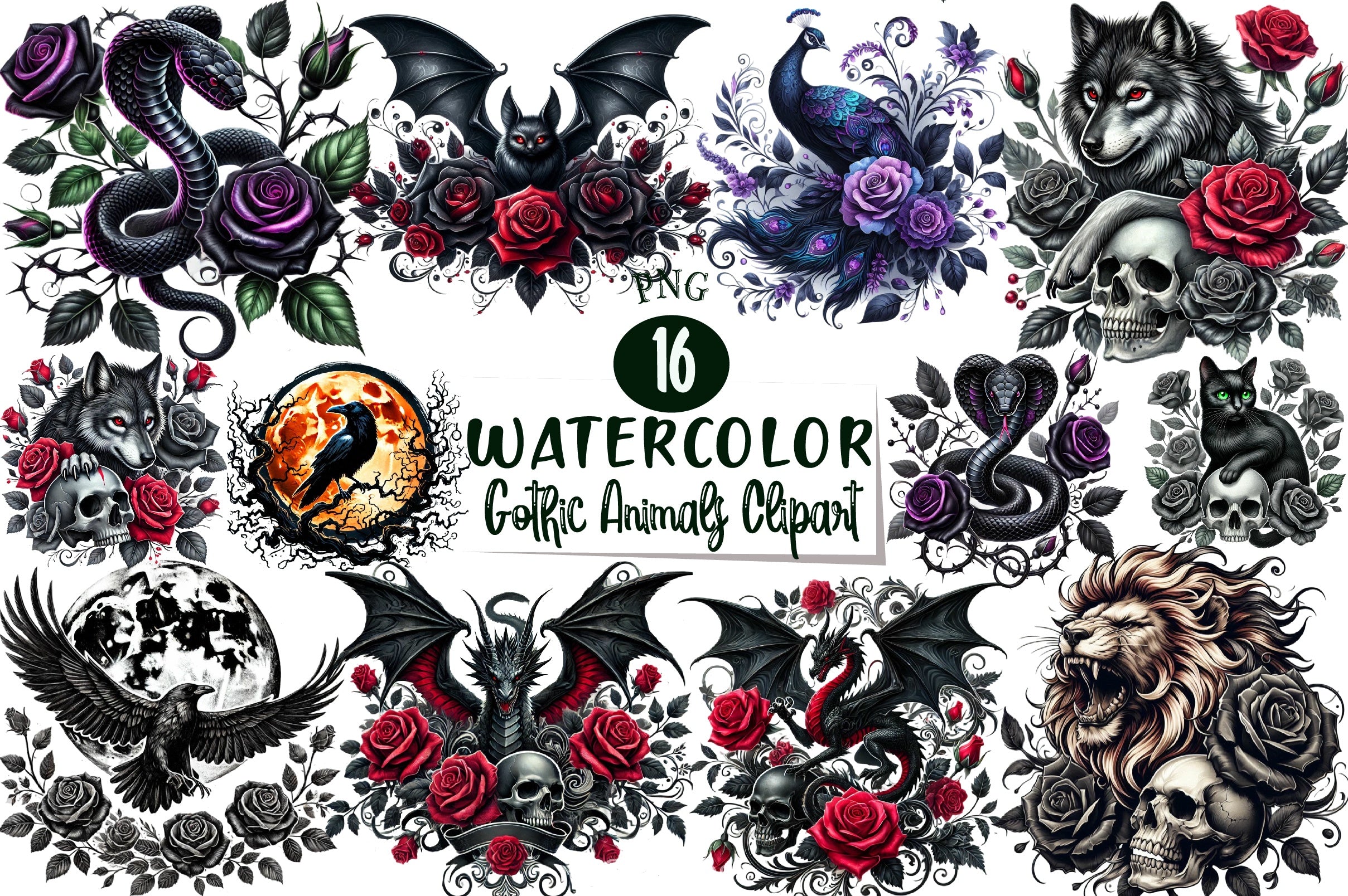 Gothic Animals Clipart Bundle - CraftNest - Digital Crafting and Art