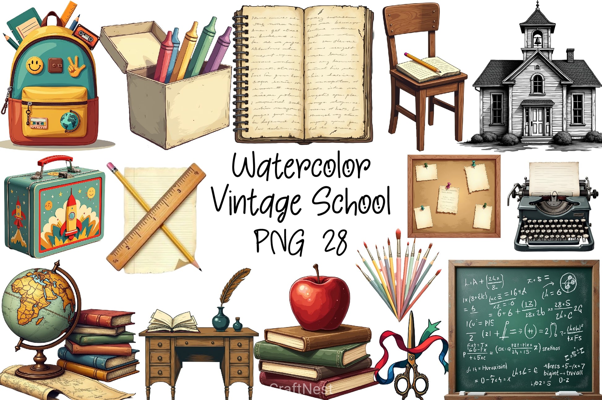 Vintage School Clipart Bundle - CraftNest - Digital Crafting and Art