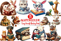 Funny Animals Reading Clipart Bundle - CraftNest - Digital Crafting and Art