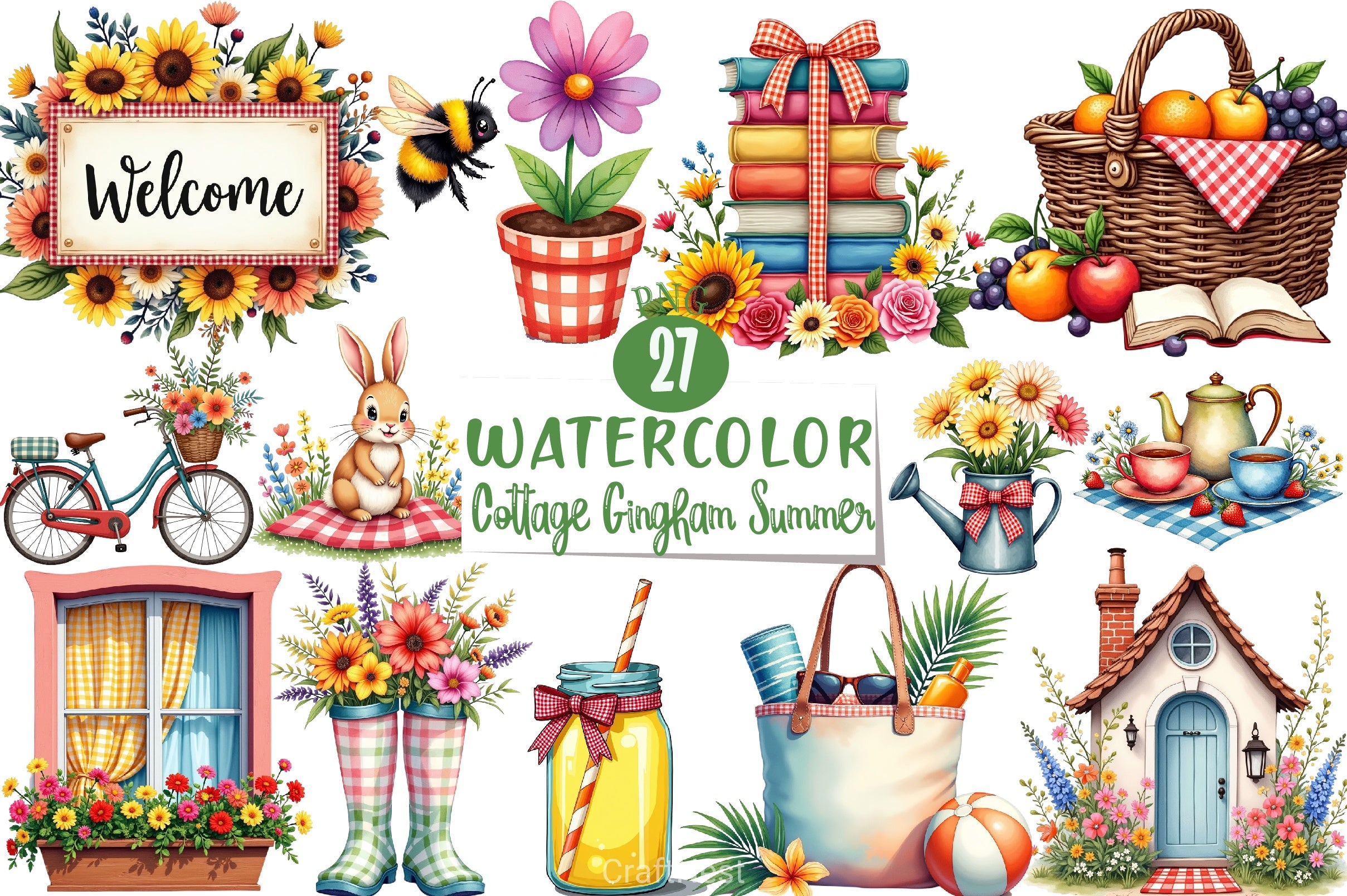 Cottage Gingham Summer Clipart Bundle - CraftNest - Digital Crafting and Art