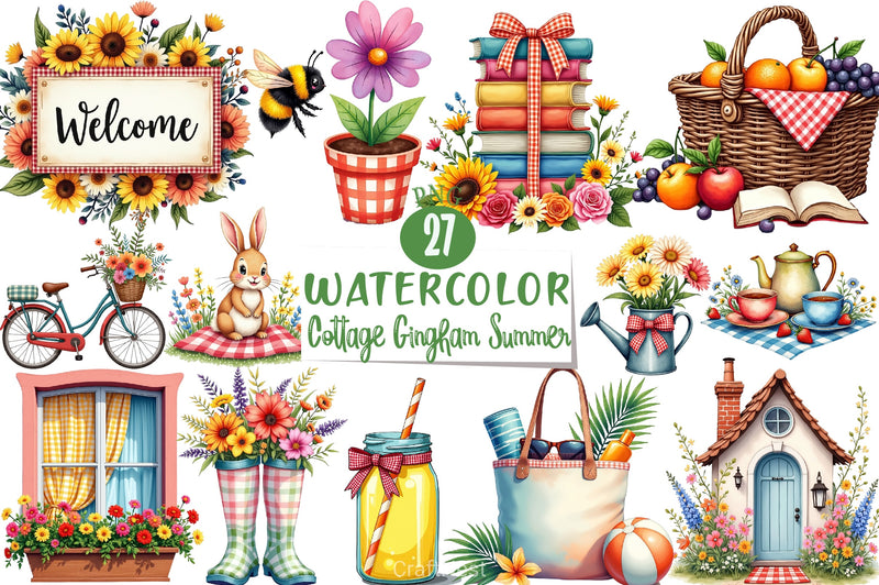 Cottage Gingham Summer Clipart Bundle - CraftNest - Digital Crafting and Art