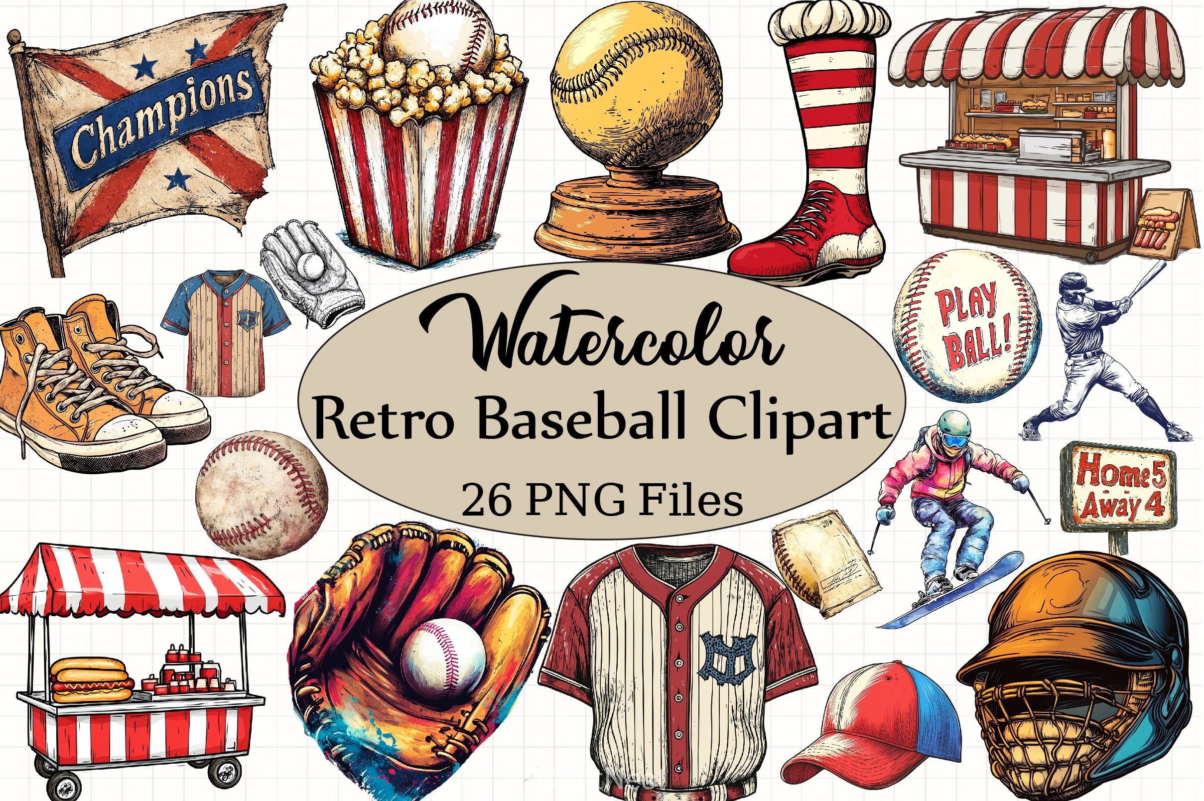 Retro Baseball Clipart Bundle - CraftNest - Digital Crafting and Art
