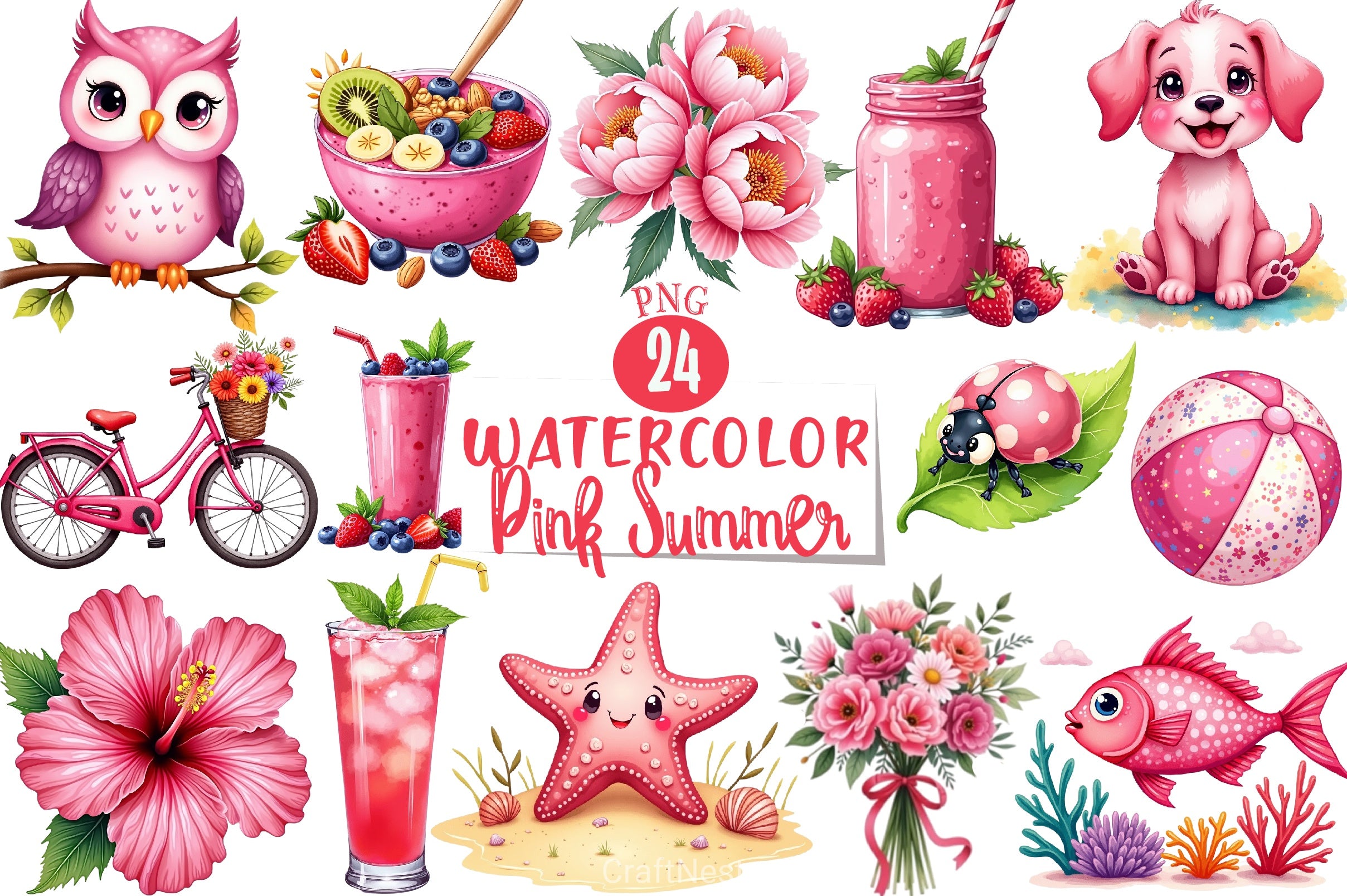 Pink Summer Clipart Bundle 7 - CraftNest - Digital Crafting and Art