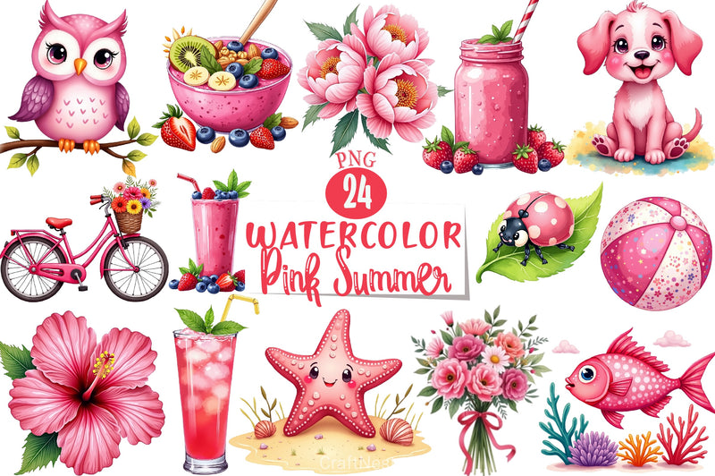 Pink Summer Clipart Bundle 7 - CraftNest - Digital Crafting and Art