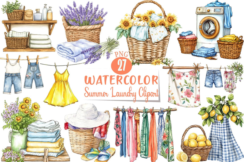 Summer Laundry Clipart Bundle - CraftNest - Digital Crafting and Art
