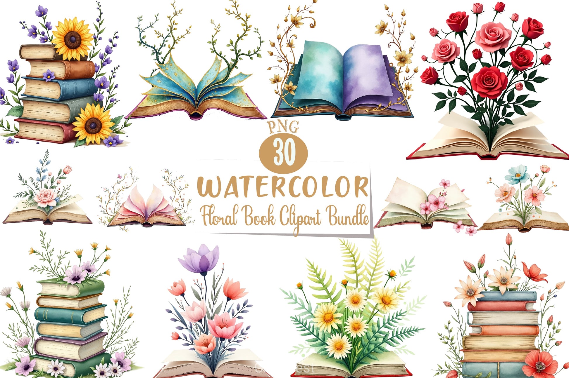Floral Book Clipart Bundle 3 - CraftNest - Digital Crafting and Art