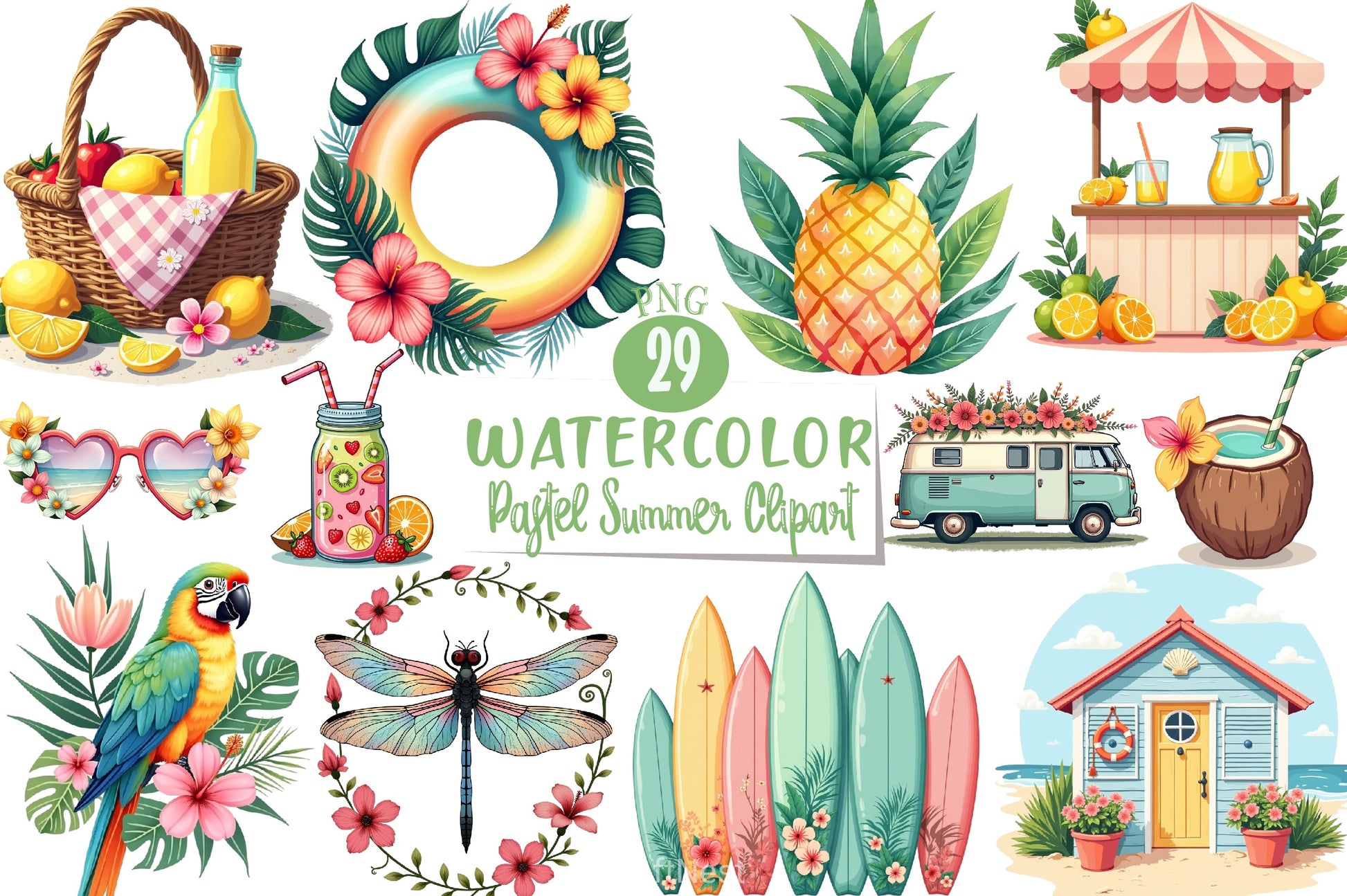 Pastel Summer Clipart Bundle - CraftNest - Digital Crafting and Art
