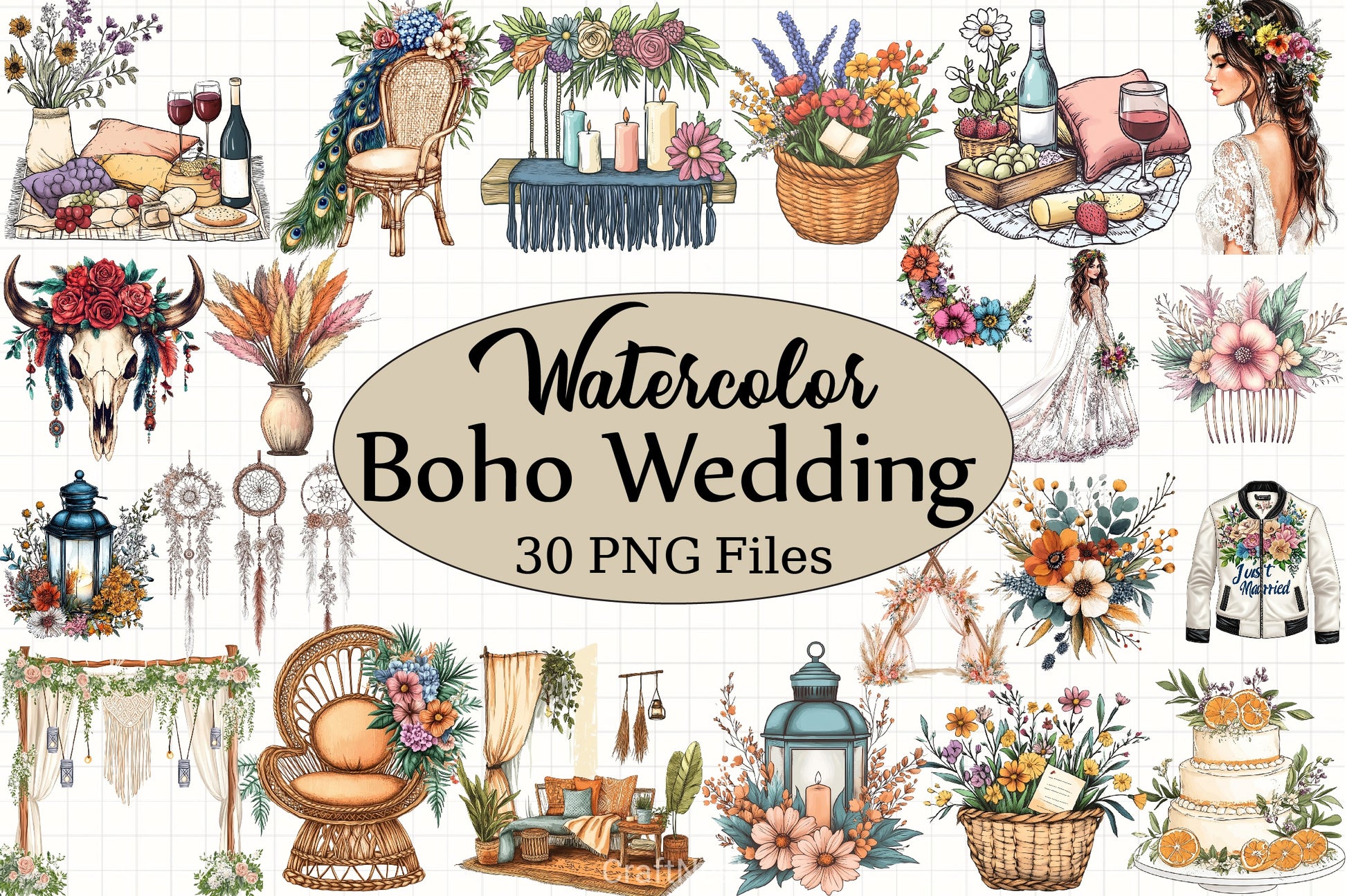 Boho Wedding Clipart Bundle - CraftNest - Digital Crafting and Art