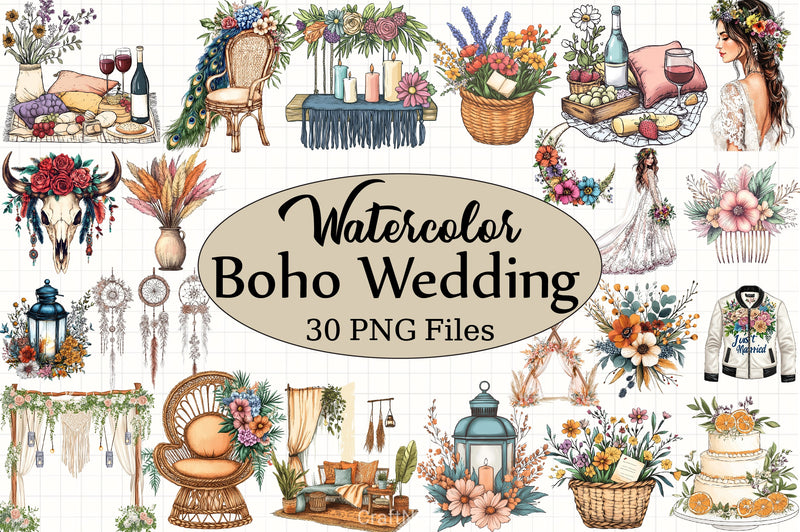 Boho Wedding Clipart Bundle - CraftNest - Digital Crafting and Art