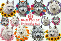 Floral Arctic Wolf Clipart Bundle - CraftNest - Digital Crafting and Art