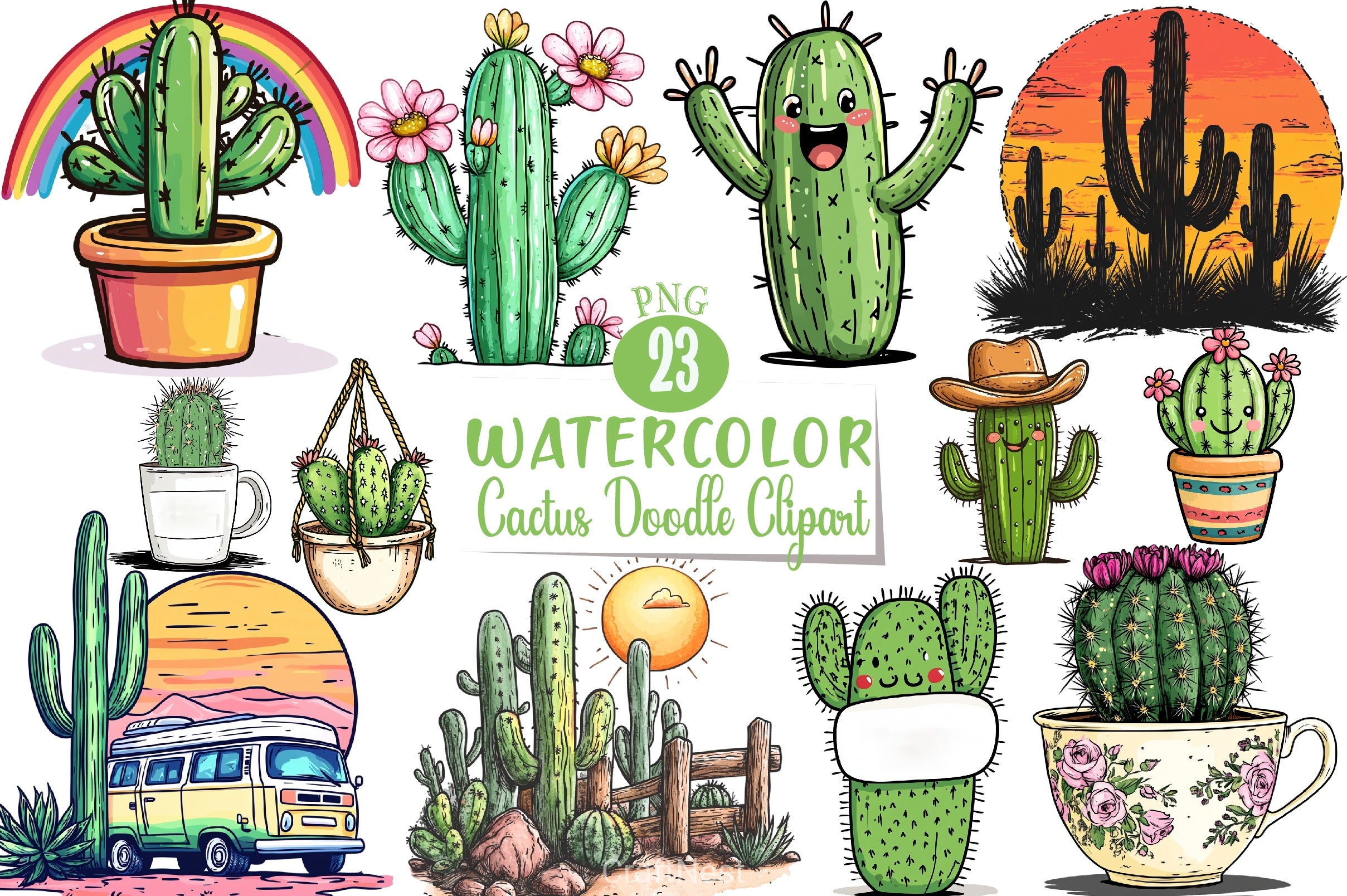 Cactus Doodle Clipart Bundle - CraftNest - Digital Crafting and Art