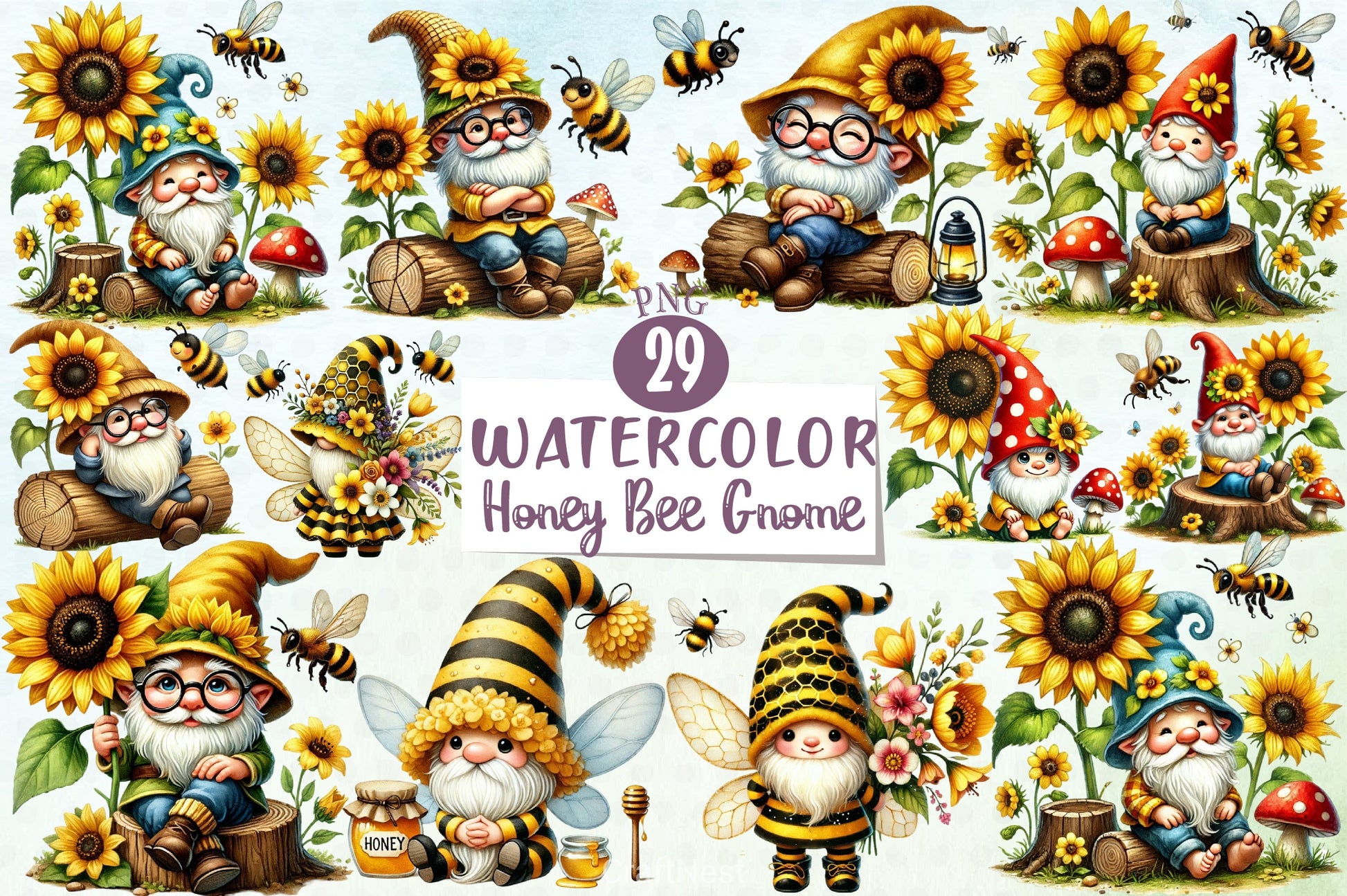 Honey Bee Gnome Clipart Bundle - CraftNest - Digital Crafting and Art
