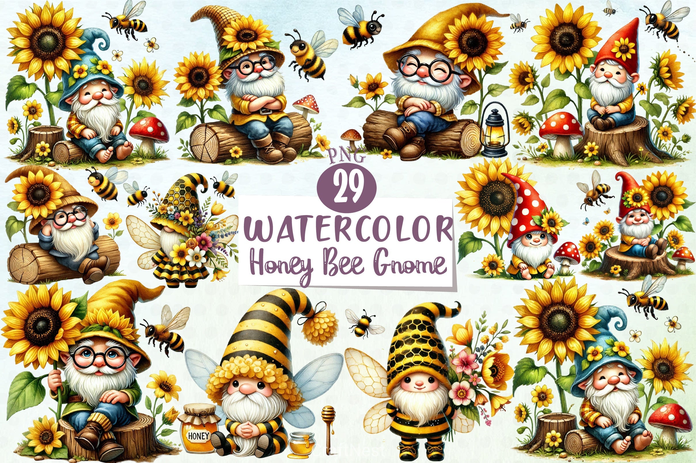 Honey Bee Gnome Clipart Bundle - CraftNest - Digital Crafting and Art