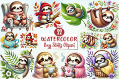 Cozy Sloths Clipart Bundle - CraftNest - Digital Crafting and Art