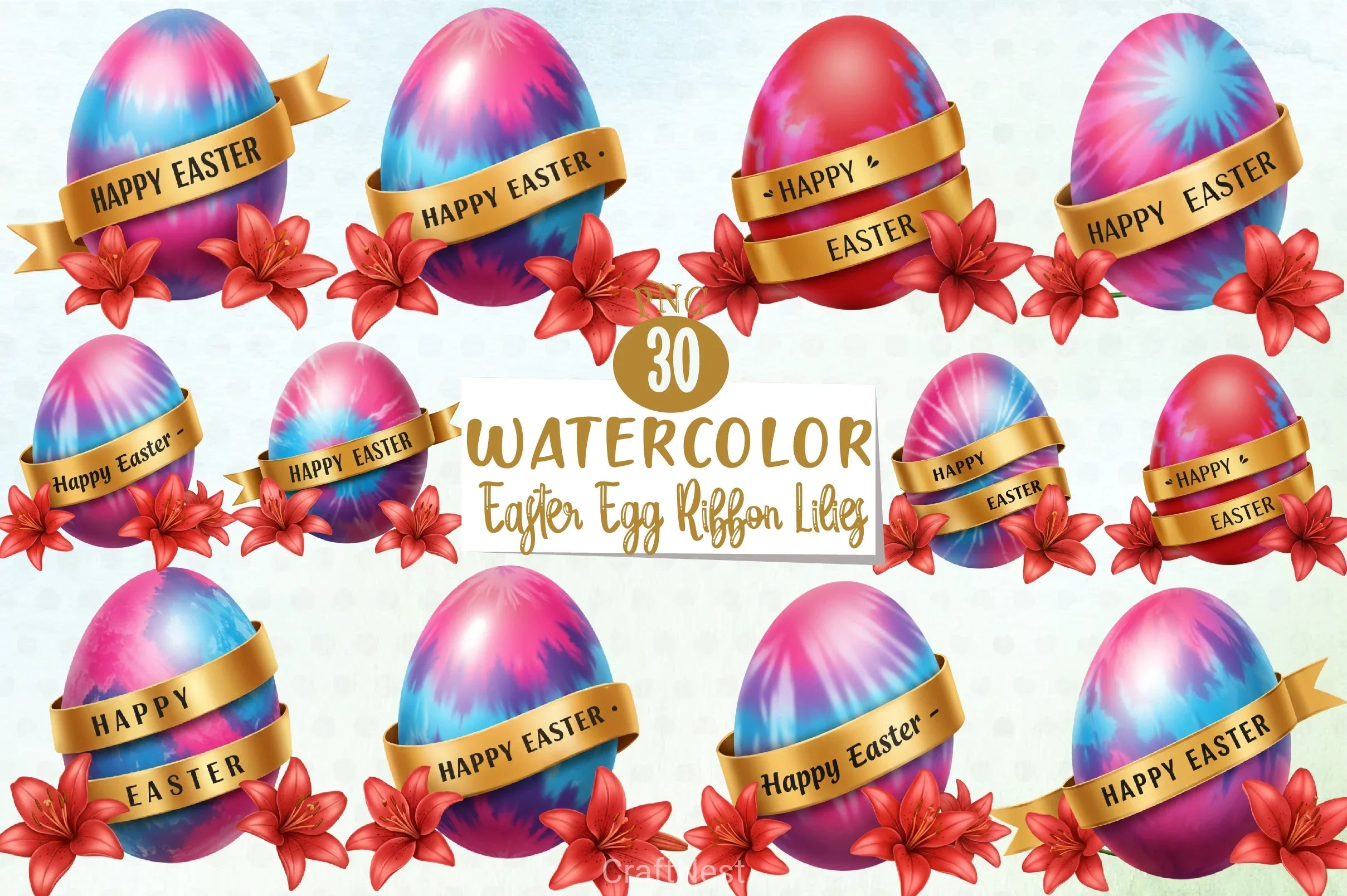 Easter Egg Ribbon Lilies Clipart Bundle 3 - CraftNest - Digital Crafting and Art