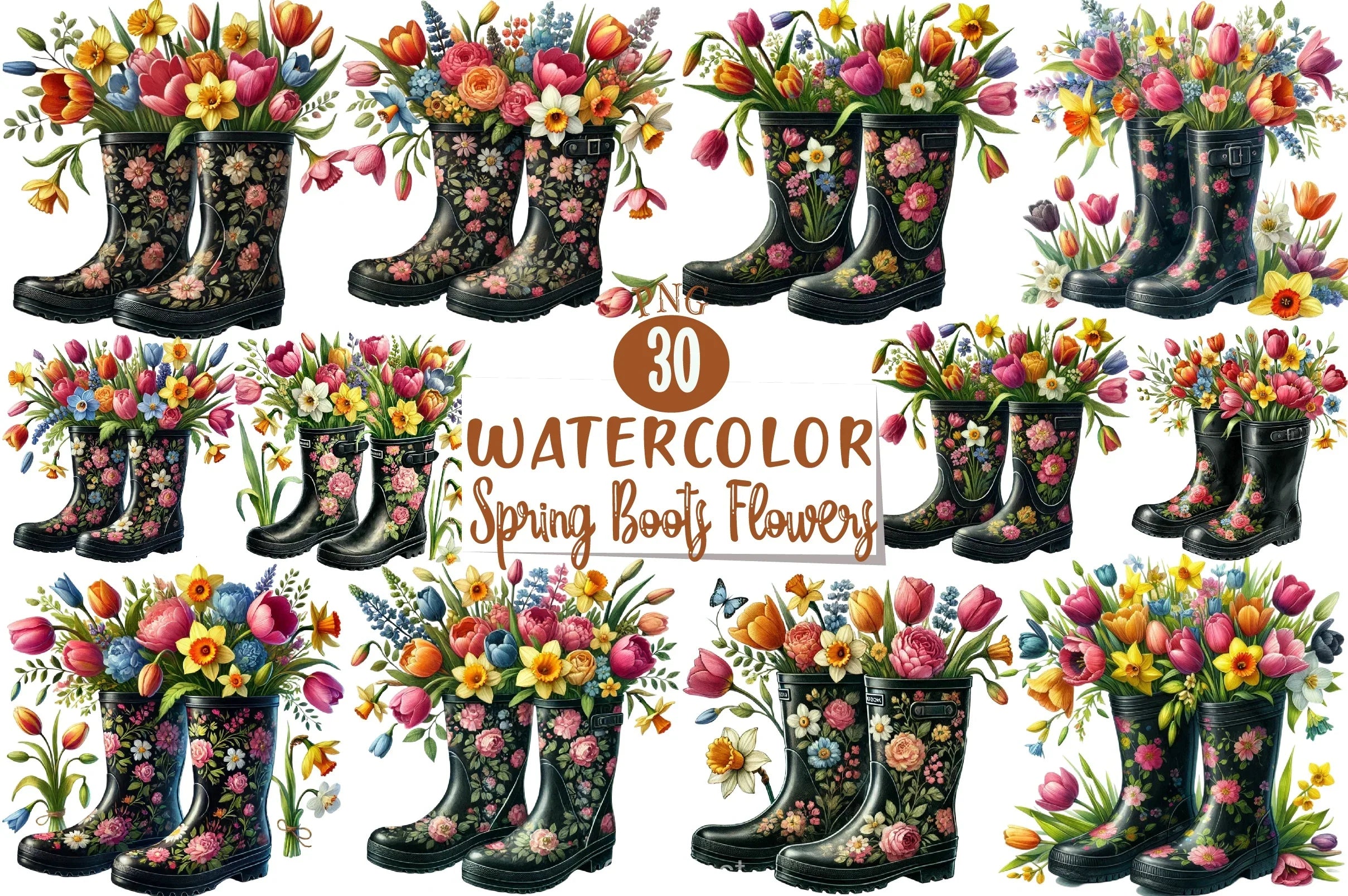 Spring Boots Flowers Clipart Bundle - CraftNest - Digital Crafting and Art