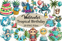 Tropical Turquoise Birthday Clipart Bundle - CraftNest - Digital Crafting and Art