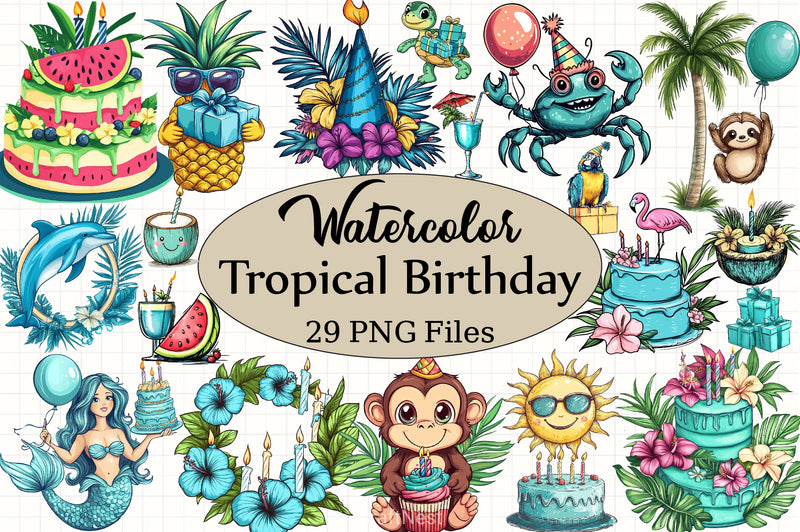 Tropical Turquoise Birthday Clipart Bundle - CraftNest - Digital Crafting and Art