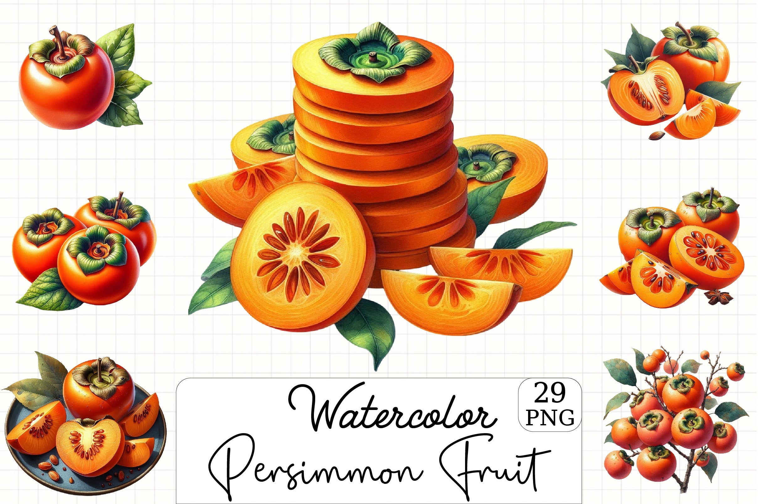Persimmon Fruit Clipart Bundle - CraftNest - Digital Crafting and Art