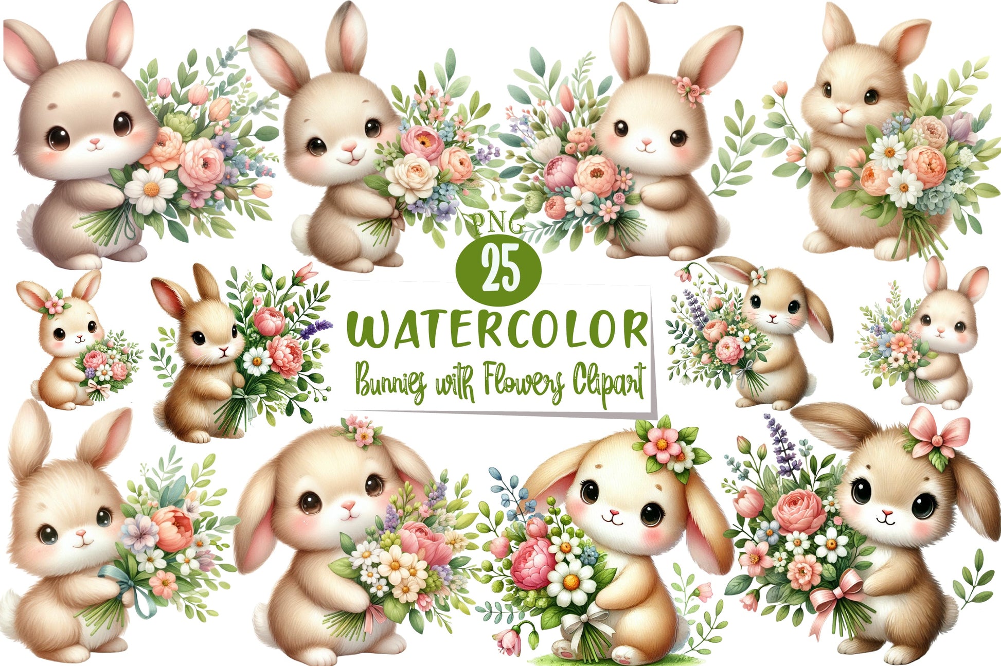 Bunnies & Flowers Clipart Bundle - CraftNest - Digital Crafting and Art