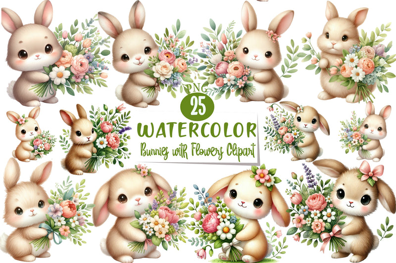 Bunnies & Flowers Clipart Bundle - CraftNest - Digital Crafting and Art