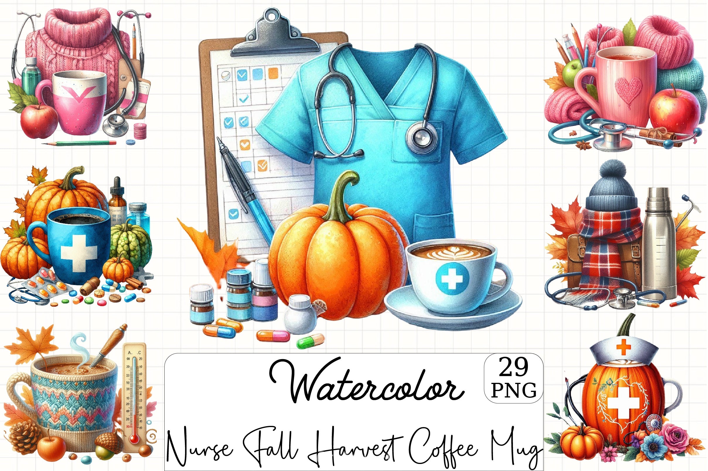 Nurse Fall Harvest Coffee Mug Clipart Bundle - CraftNest - Digital Crafting and Art