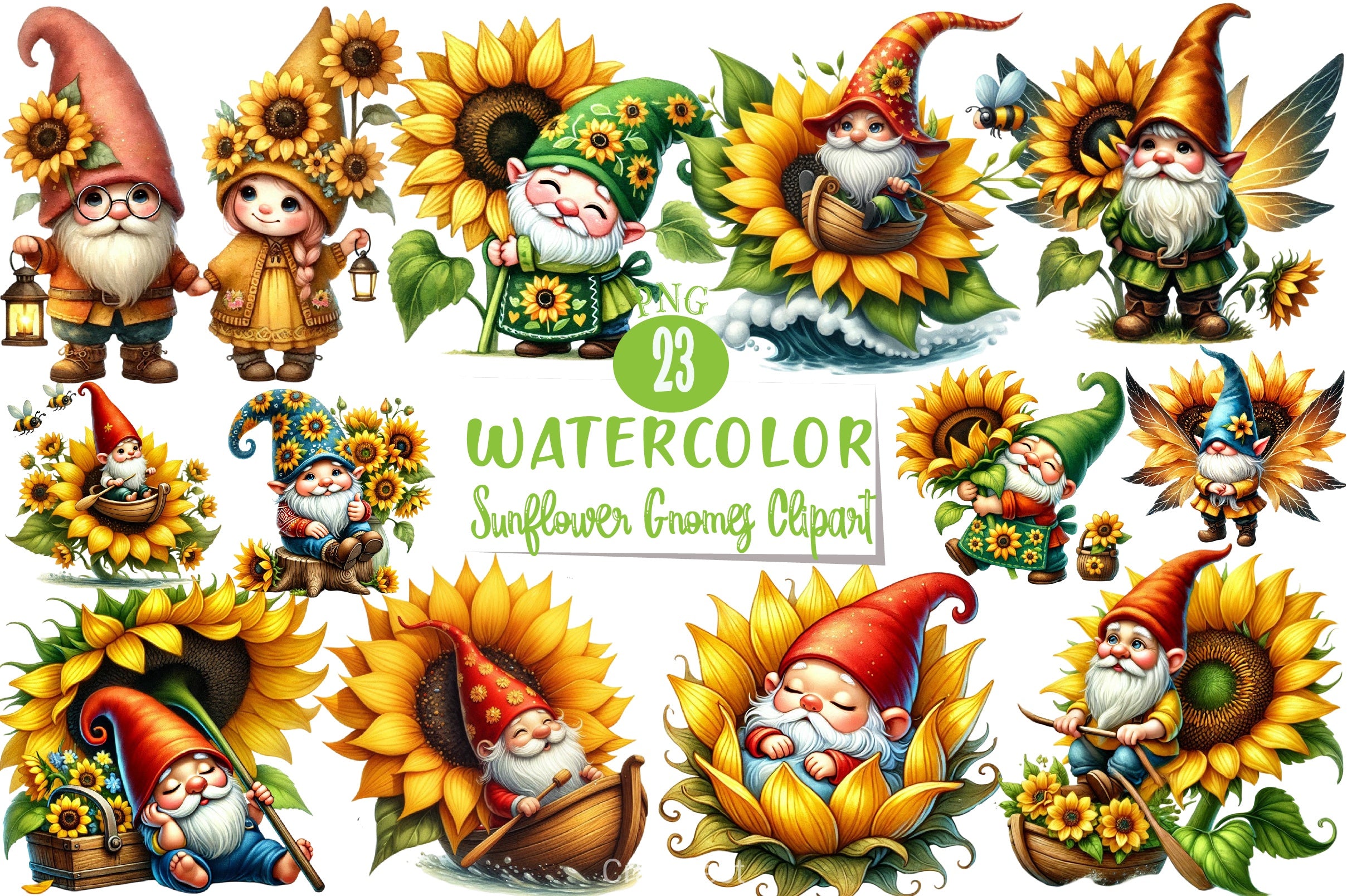 Sunflower Gnomes Clipart Bundle - CraftNest - Digital Crafting and Art
