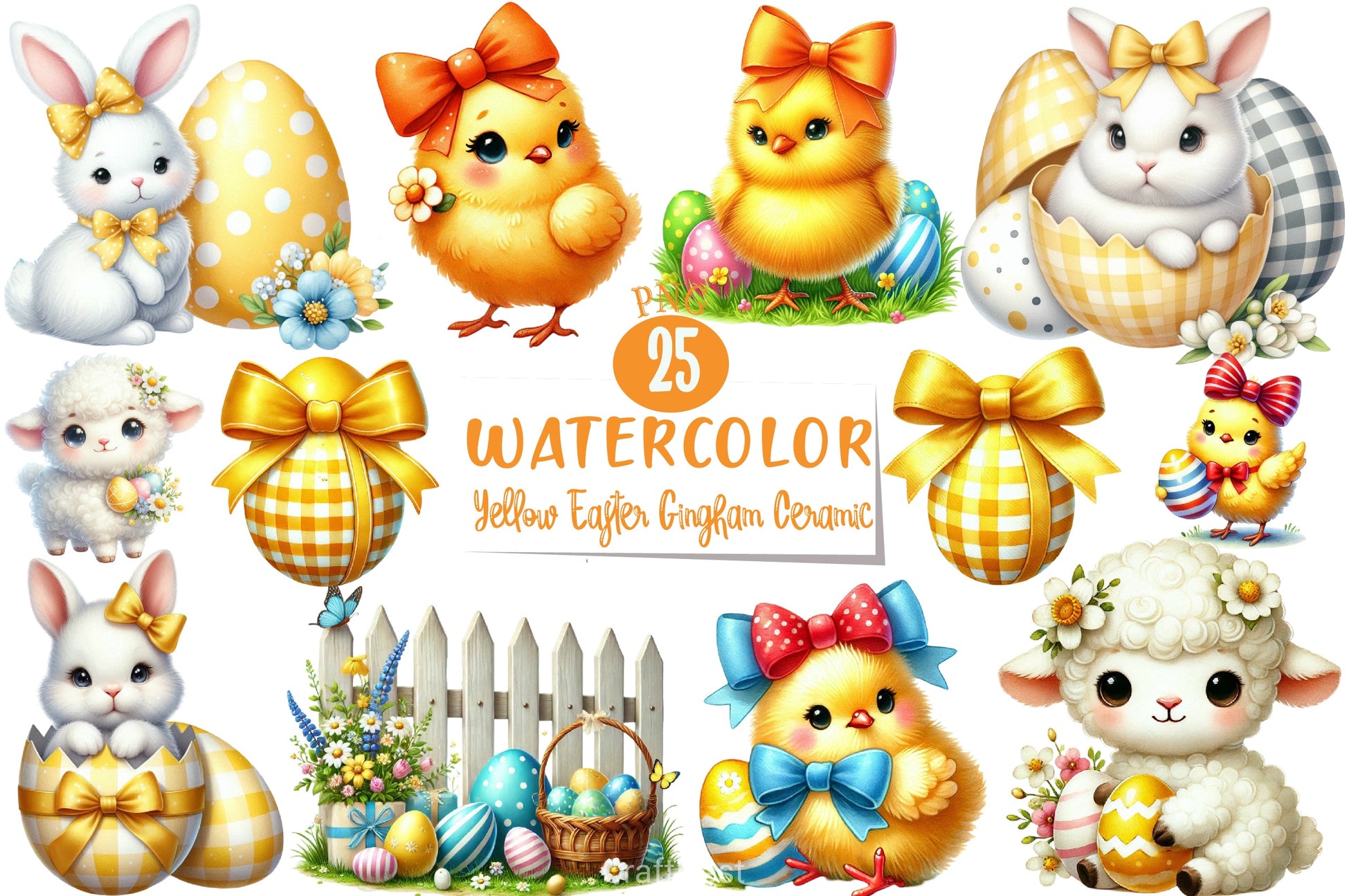 Yellow Easter Gingham Ceramic Clipart Bundle - CraftNest - Digital Crafting and Art