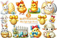 Yellow Easter Gingham Ceramic Clipart Bundle - CraftNest - Digital Crafting and Art