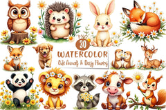 Cute Animals & Daisy Flowers Clipart Bundle - CraftNest - Digital Crafting and Art
