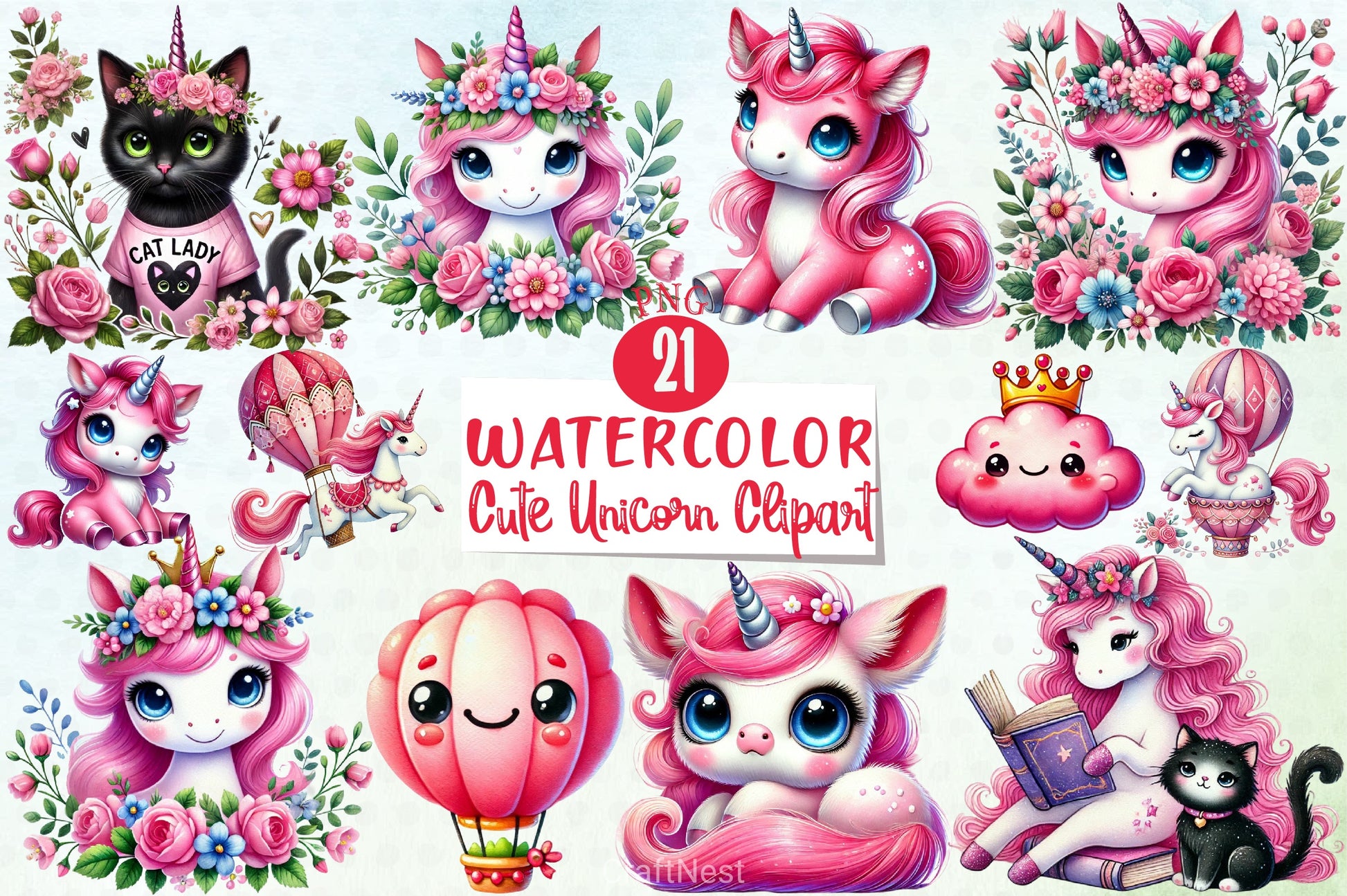 Cute Unicorn Clipart Bundle 16 - CraftNest - Digital Crafting and Art