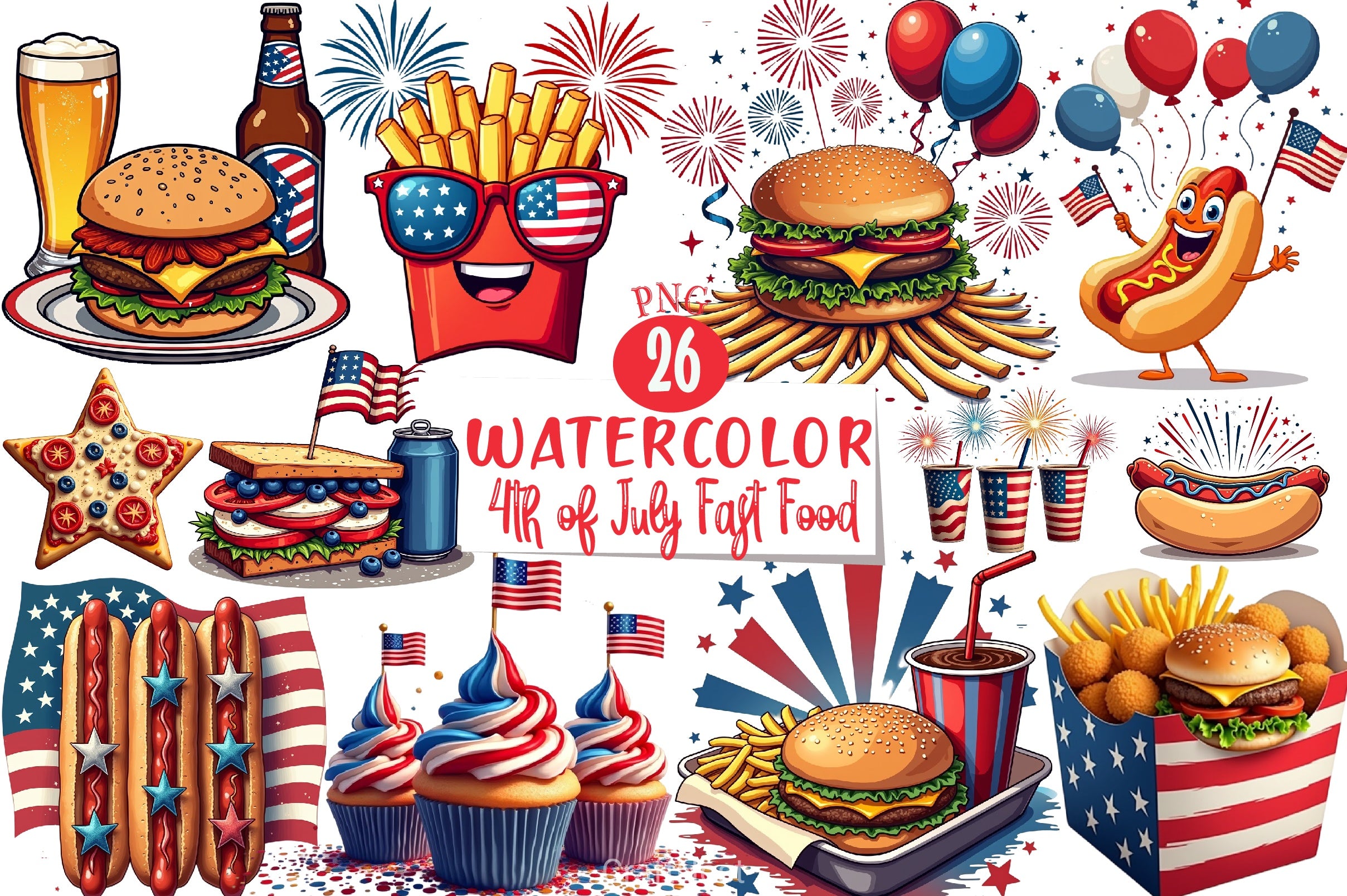 4th of July Fast Food Clipart Bundle - CraftNest - Digital Crafting and Art