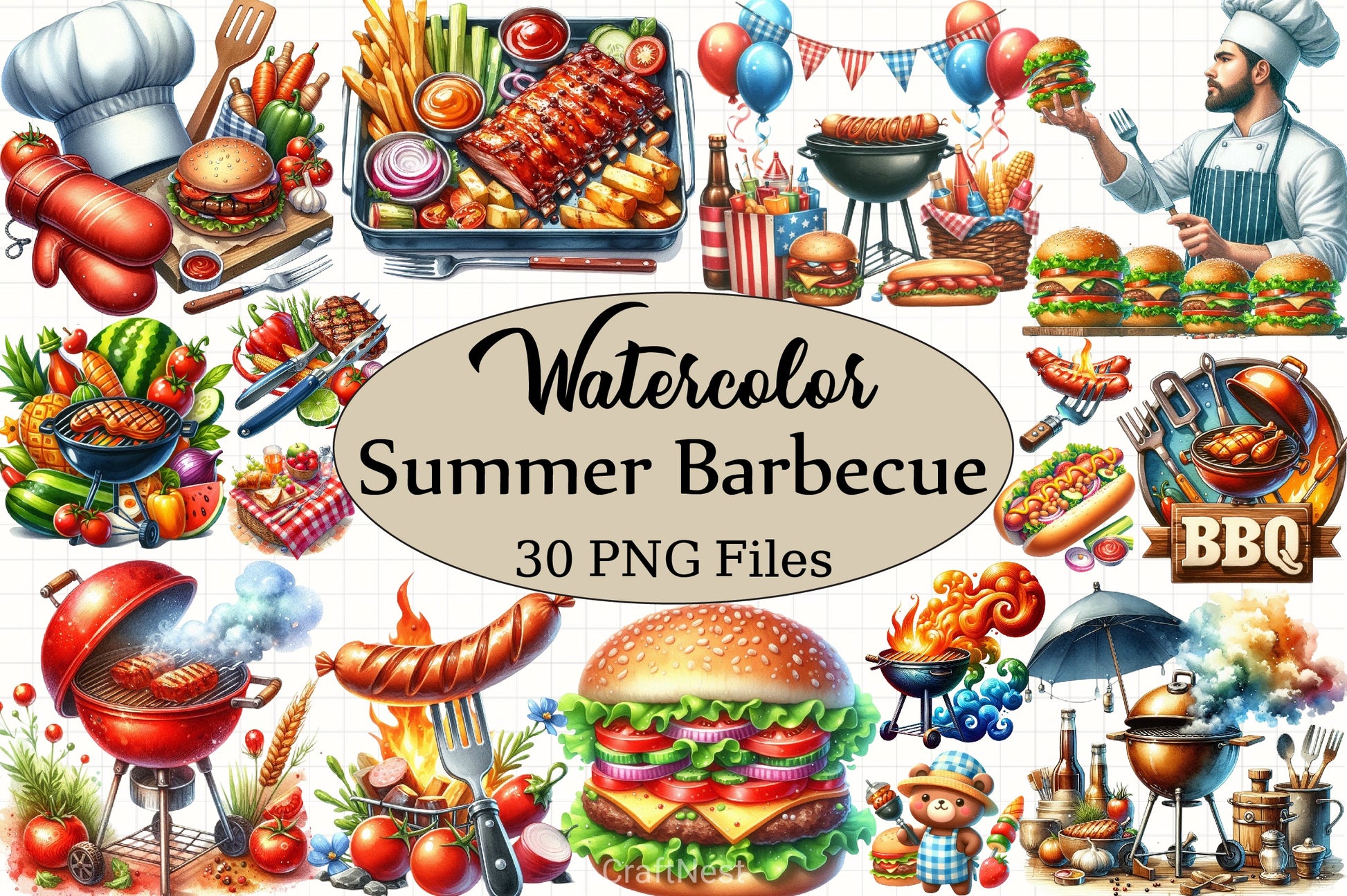 Summer BBQ Day Clipart Bundle - CraftNest - Digital Crafting and Art