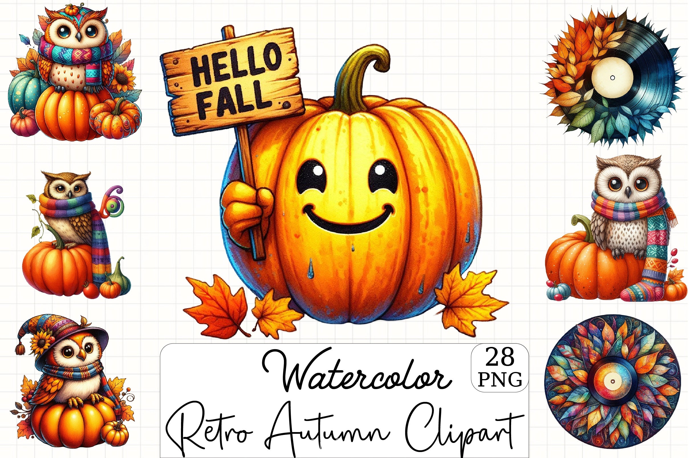 Retro Autumn Clipart Bundle 7 - CraftNest - Digital Crafting and Art