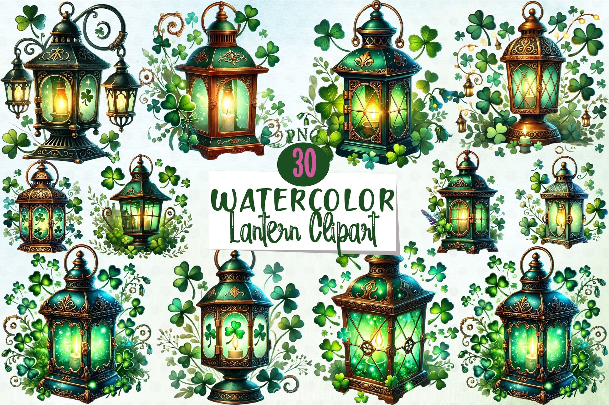 St. Patrick's Day Lantern Clipart Bundle - CraftNest - Digital Crafting and Art