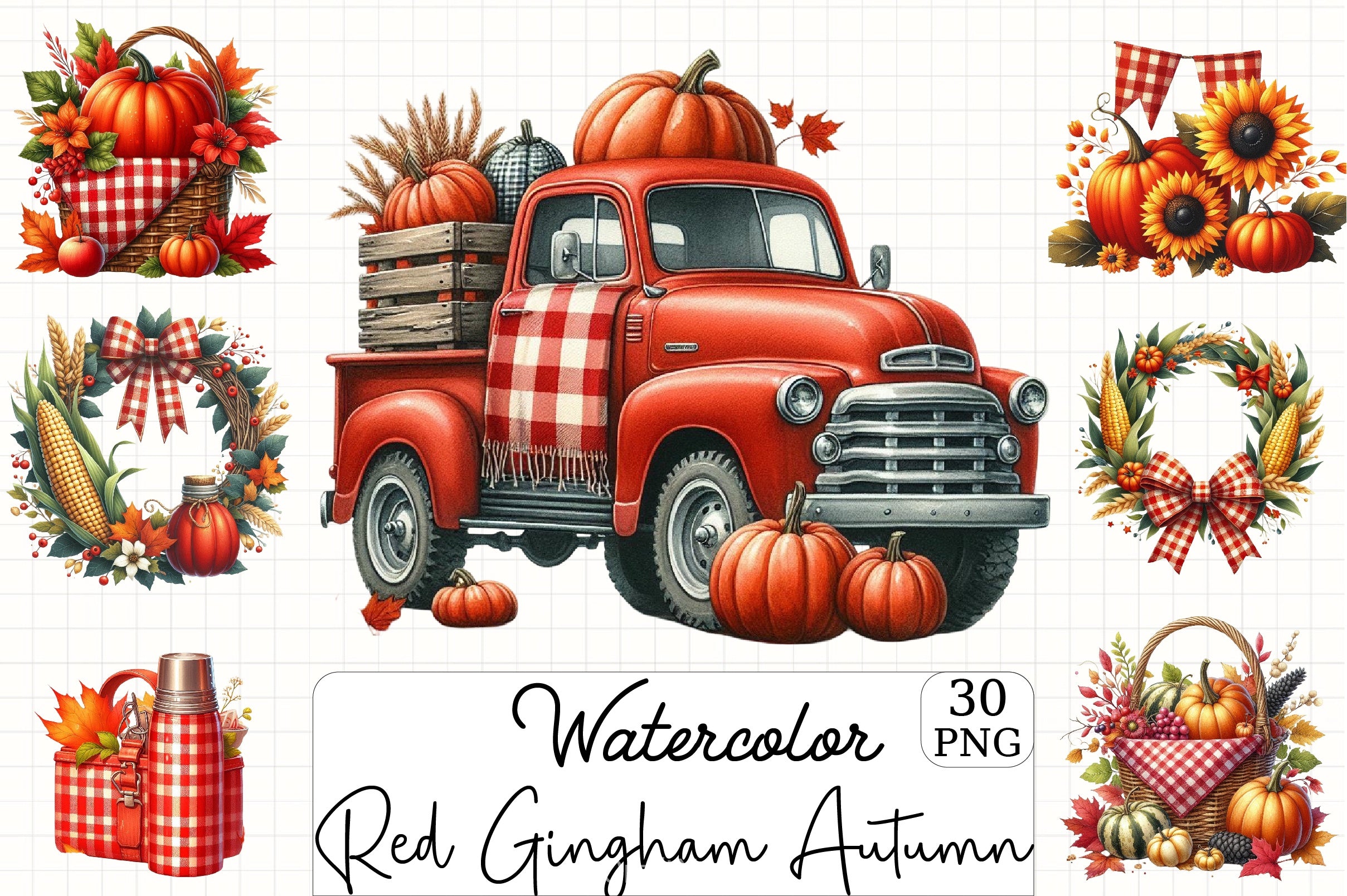 Red Gingham Autumn Clipart Bundle - CraftNest - Digital Crafting and Art