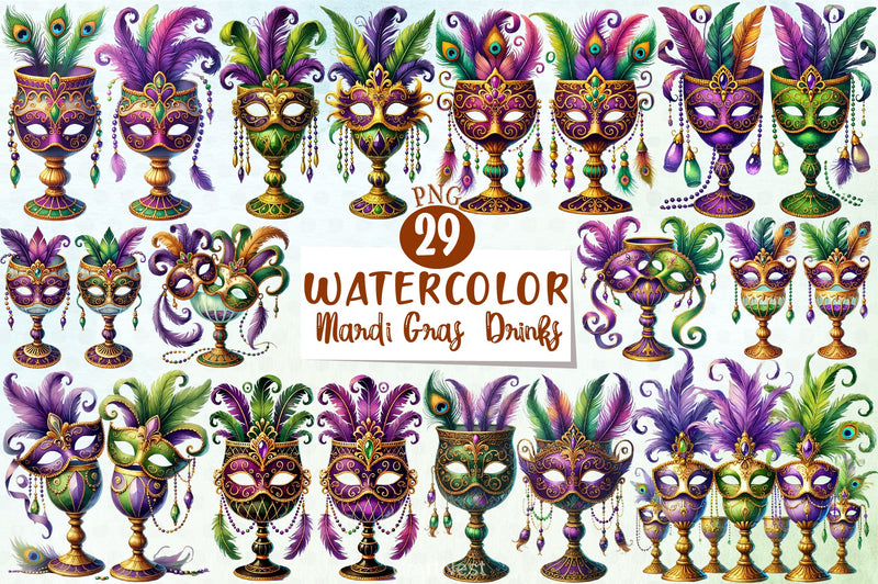 Mardi Gras Drinks Clipart Bundle 4 - CraftNest - Digital Crafting and Art