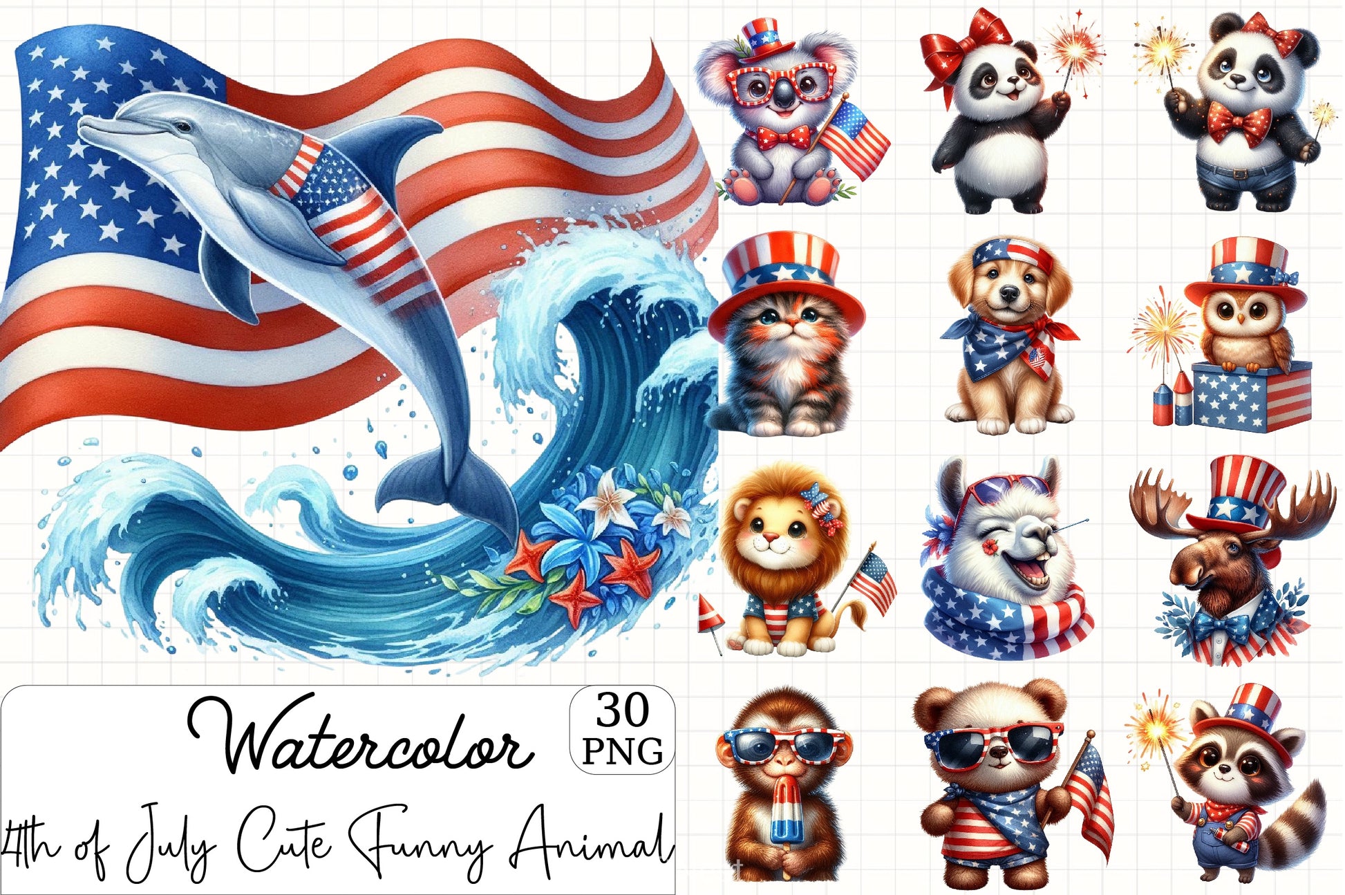 4th of July Funny Animals Clipart Bundle 4 - CraftNest - Digital Crafting and Art