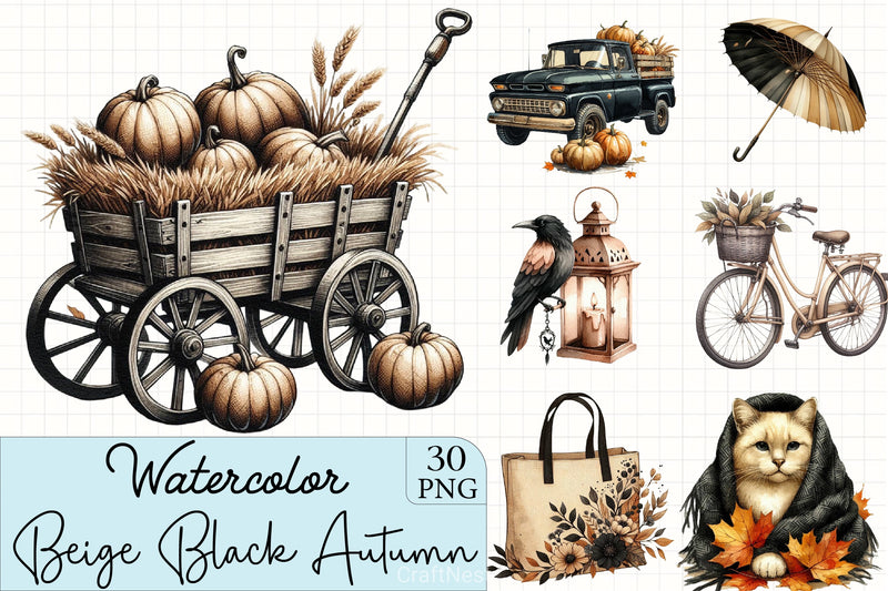 Beige & Black Autumn Clipart Bundle 3 - CraftNest - Digital Crafting and Art