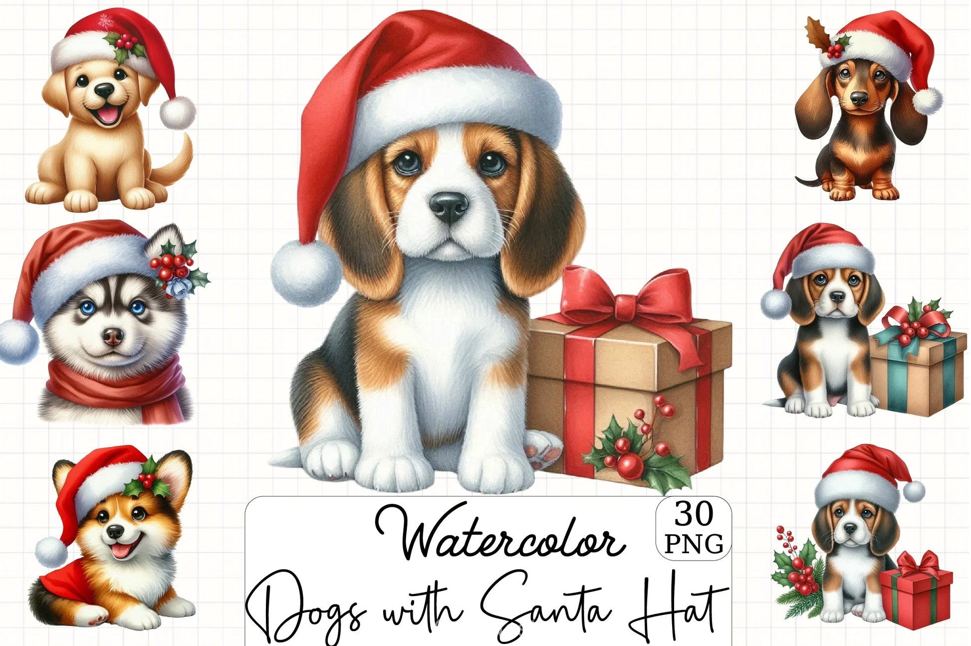 Dogs With Santa Hat Clipart Bundle - CraftNest - Digital Crafting and Art